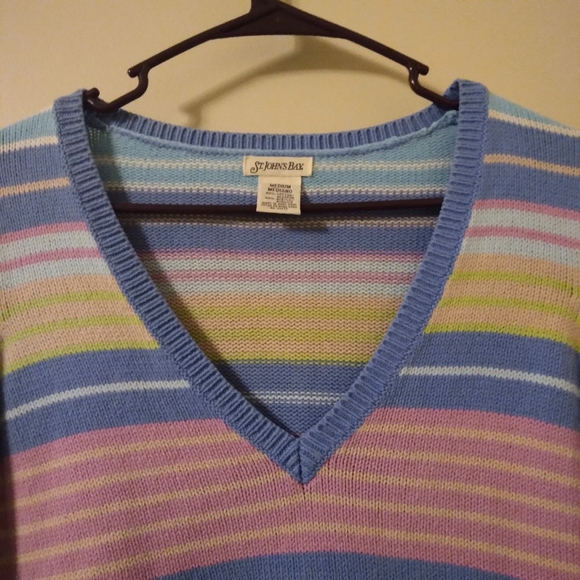 Y2K Striped Pastel Colored V-Neck Knit Sweater, Size: Medium. - Picture 7 of 9